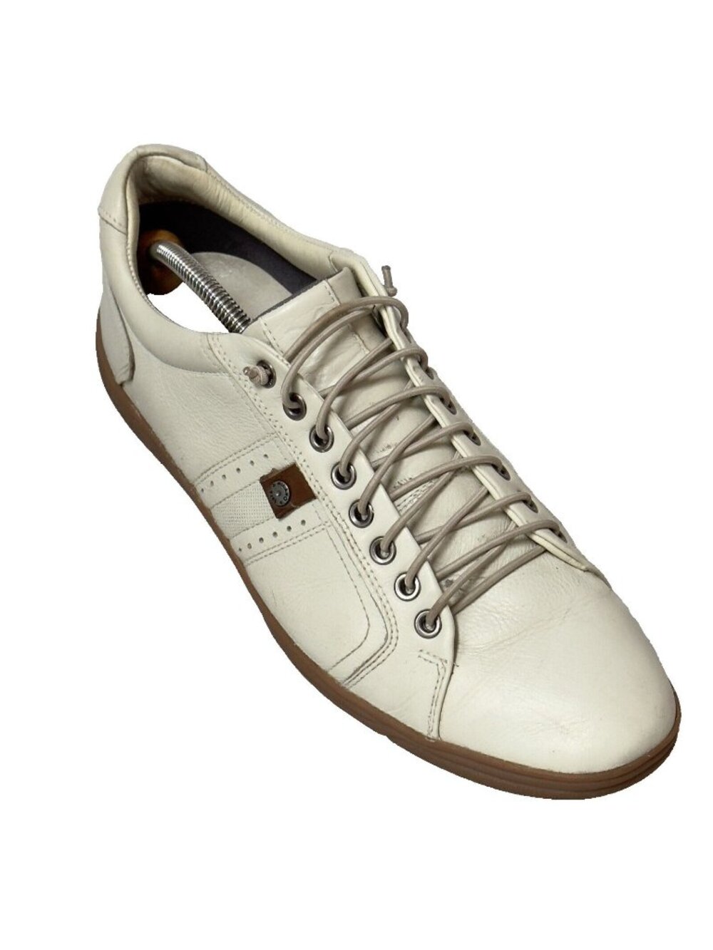 Milano Low Top Leather Casual Sneakers In Cream White Mems Size 9/42